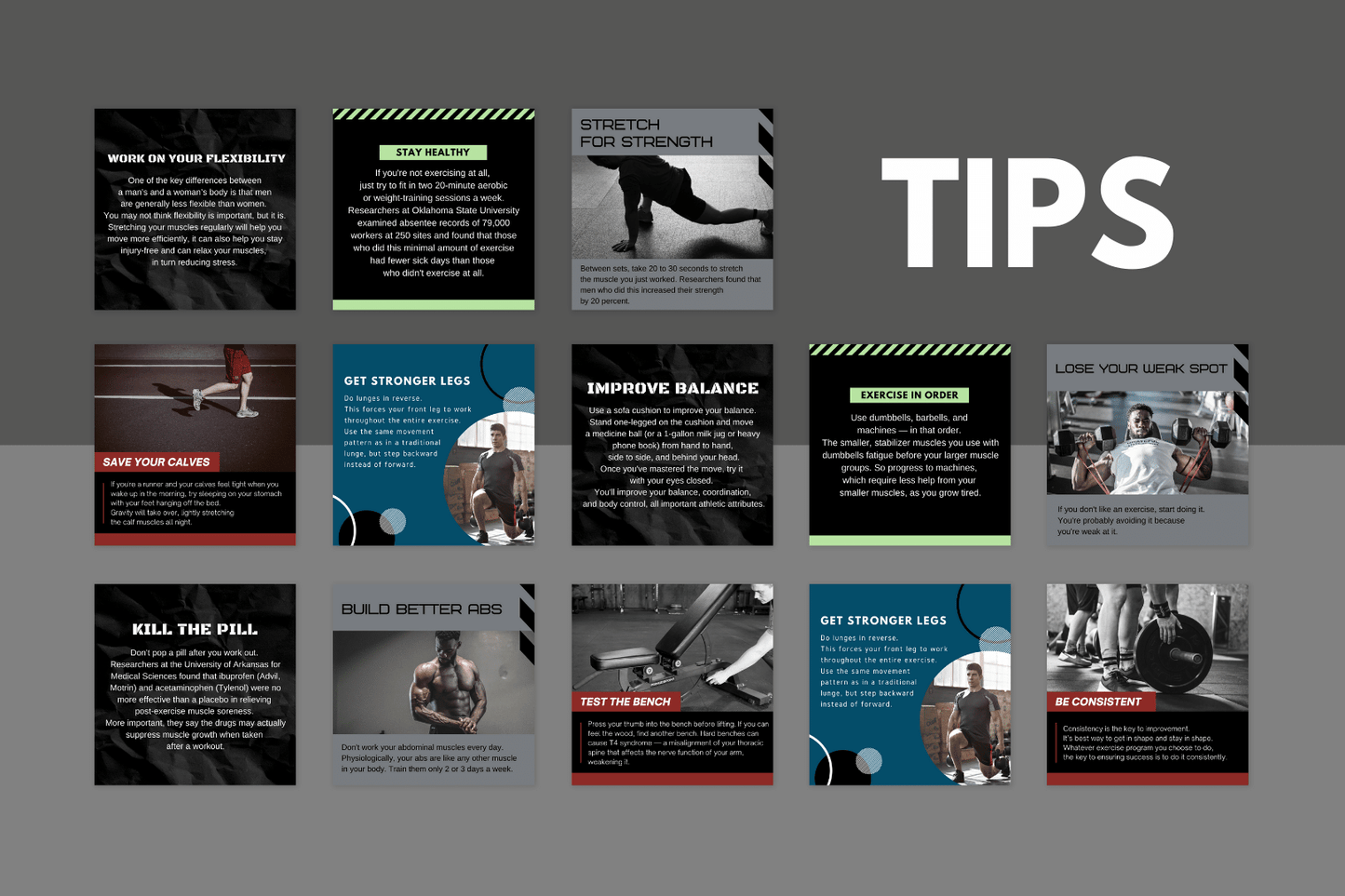 400 Fitness Templates For Social Media (Masculine version)